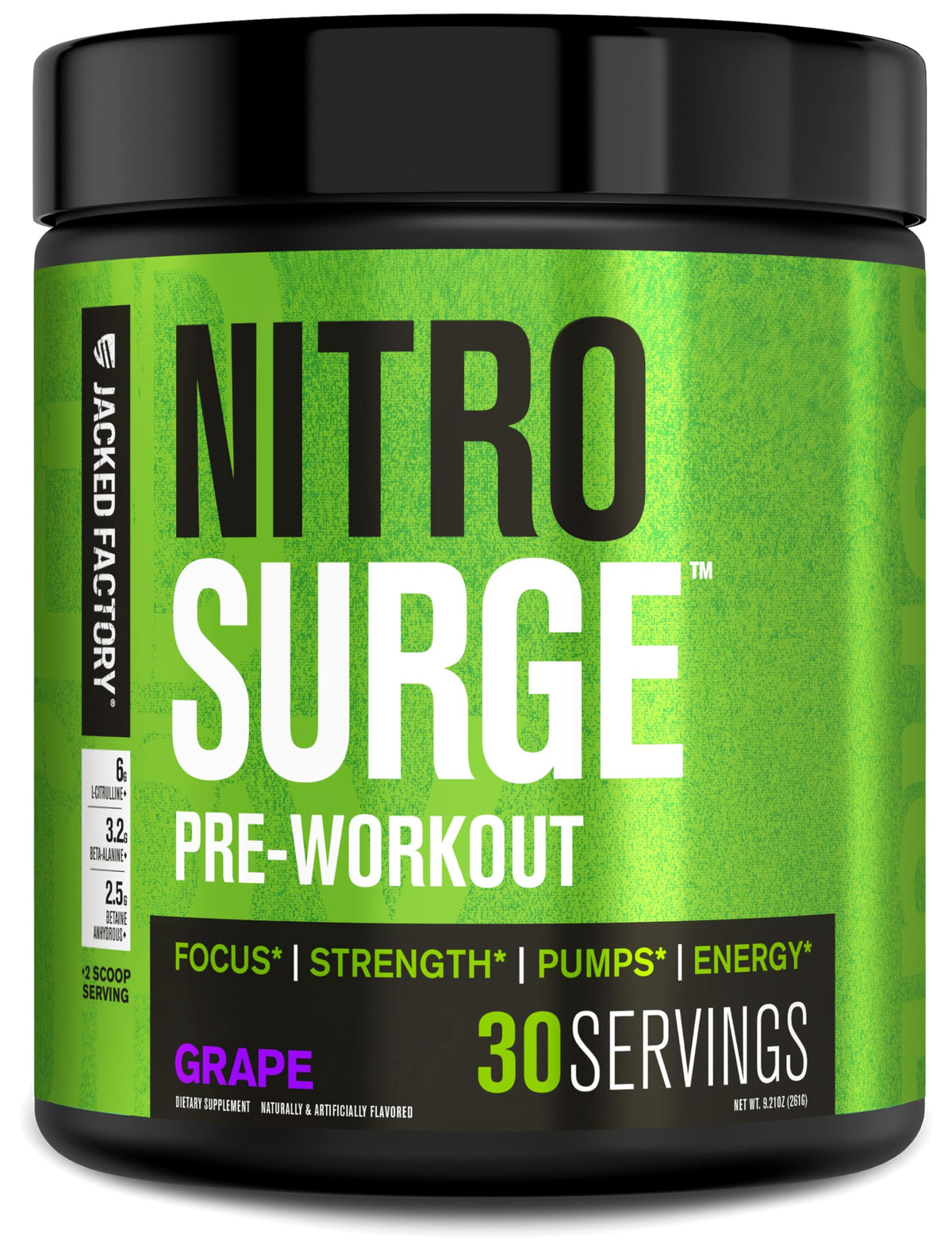 Jacked Factory Nitrosurge grape bottle boosts energy and focus for workouts