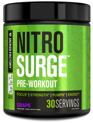 Jacked Factory Nitrosurge grape bottle boosts energy and focus for workouts