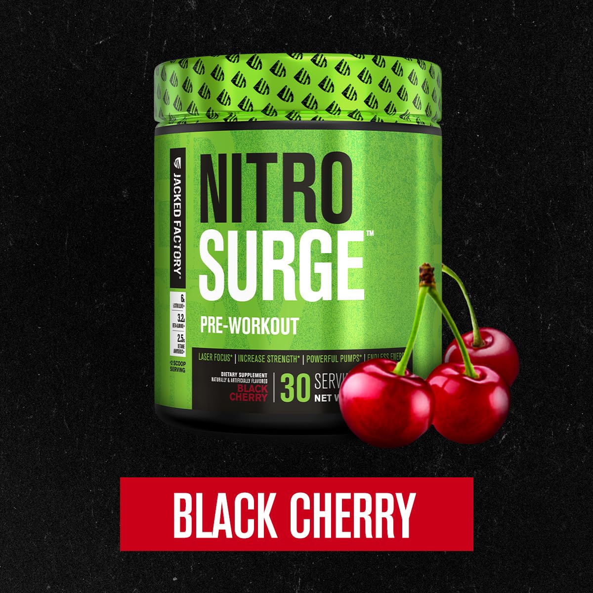 Jacked Factory Nitrosurge label closeup highlights clean ingredients for trusted pre-workout.