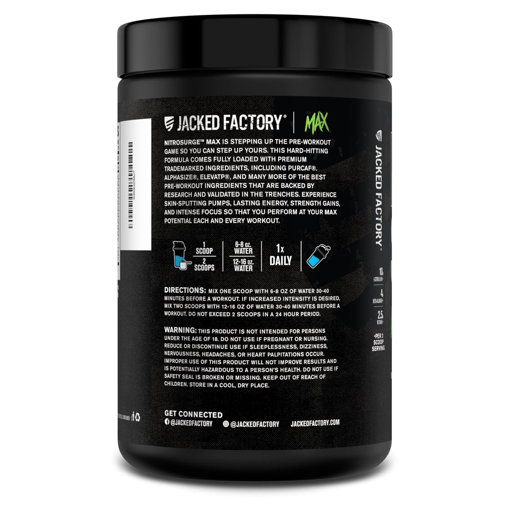 Jacked Factory Nitrosurge Max store display with 40 servings