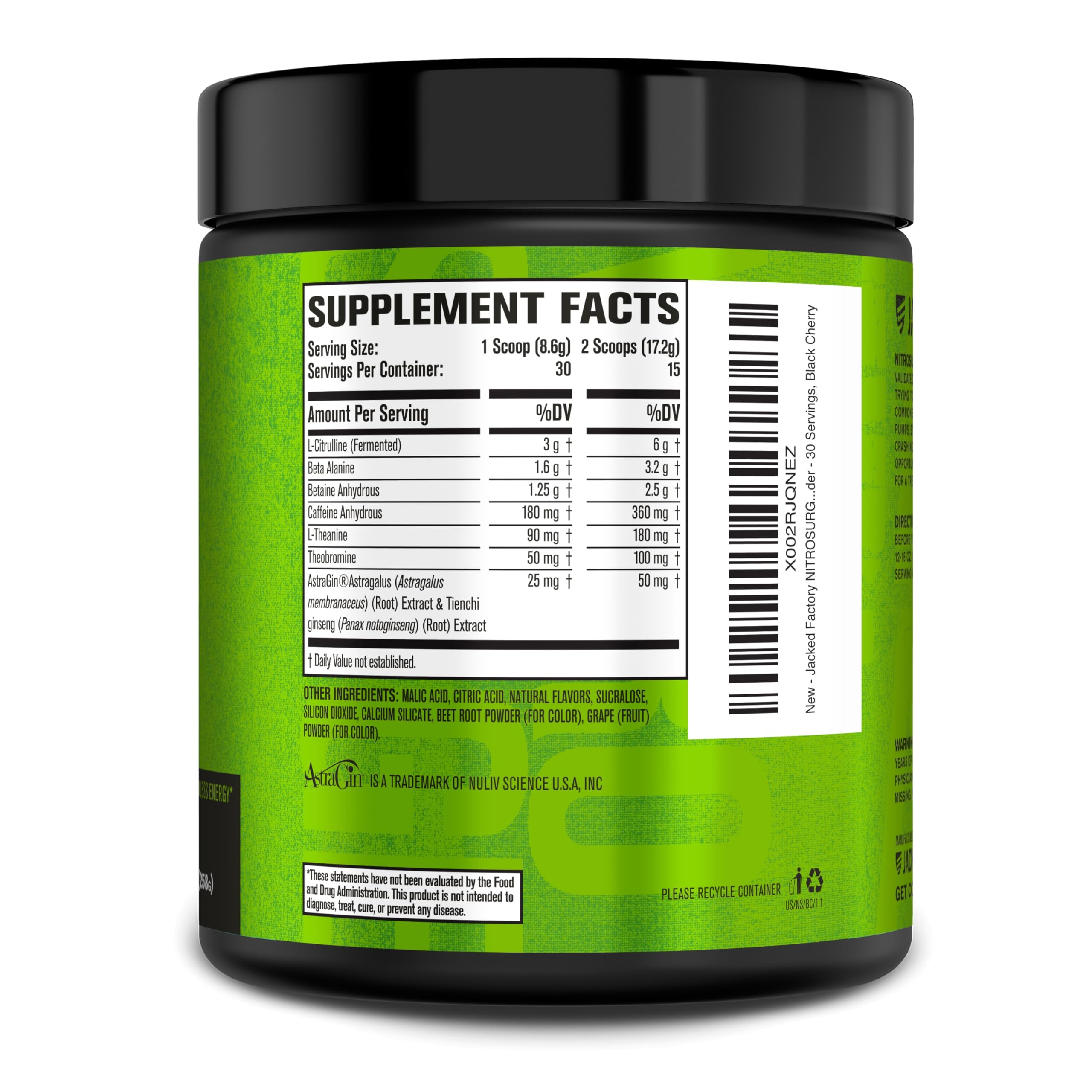 Jacked Factory Nitrosurge ready-drink visual promotes simple preparation and flavor.