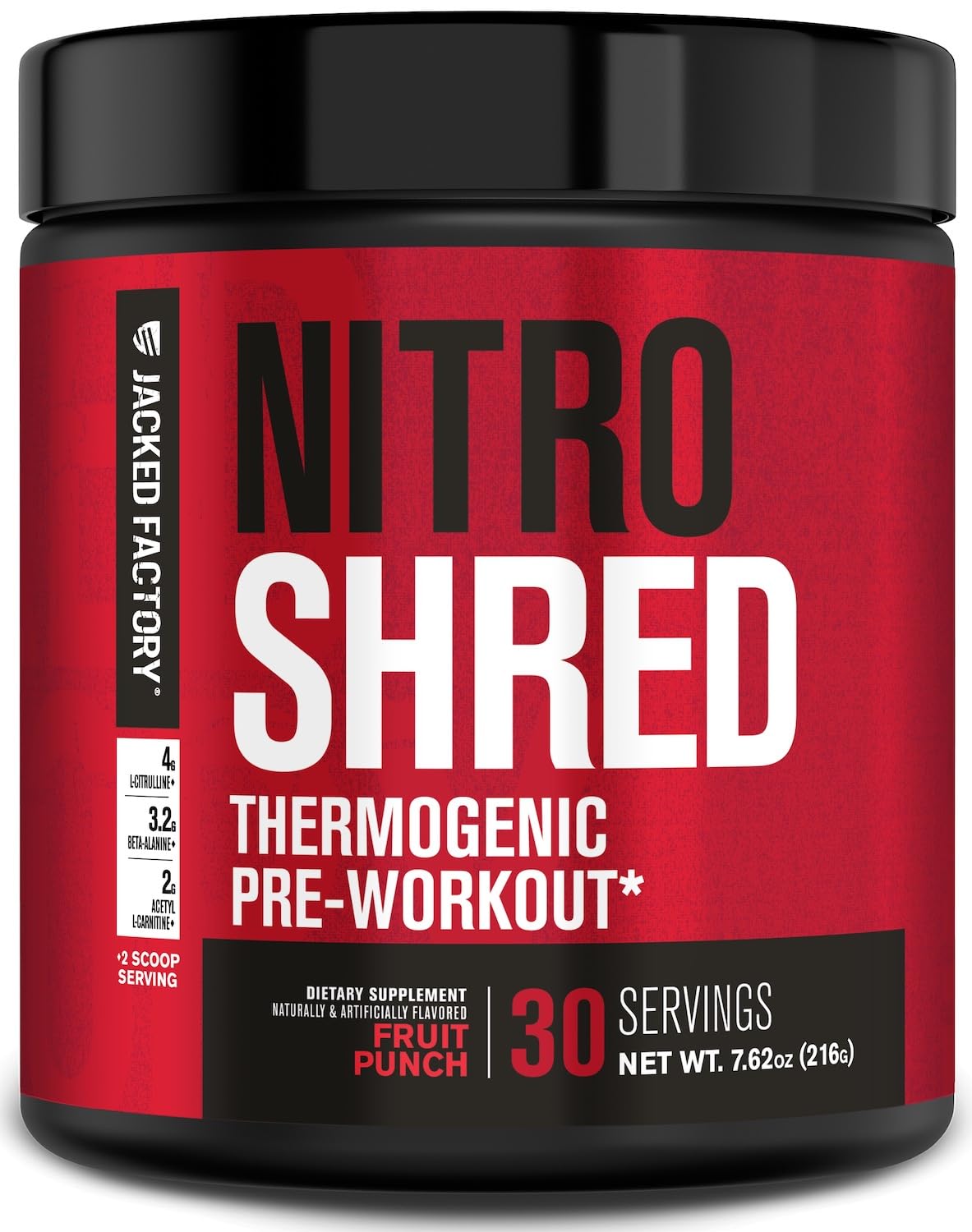 Jacked Factory NITROSURGE Shred bottle front shown for energized workouts