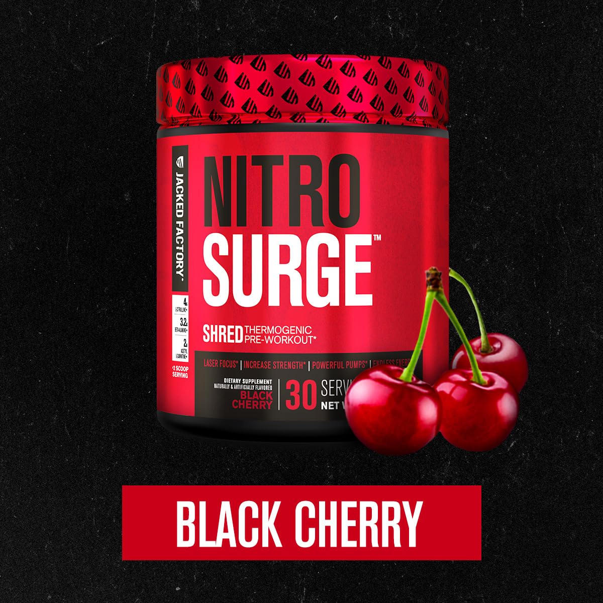 Close-up of Nitrosurge Shred label highlighting clean formula and quality.