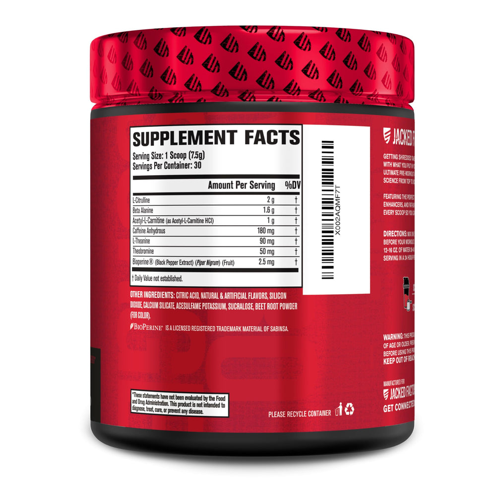 Jacked Factory NITROSURGE Shred label close-up with ingredients focus