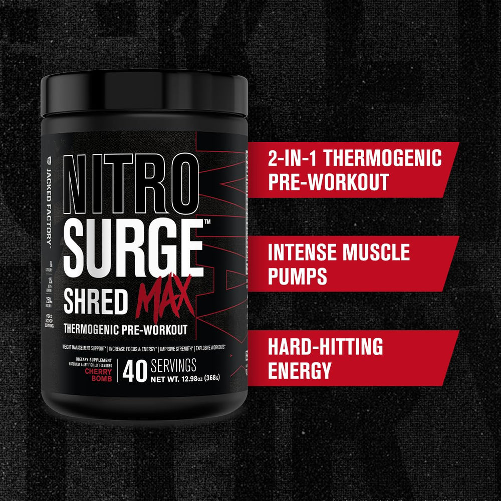 Cherry Bomb flavor imagery on Nitrosurge Shred Max packaging during training.