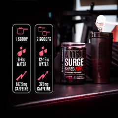 Jacked Factory Nitrosurge Shred Max shake ready for training, vibrant mix.