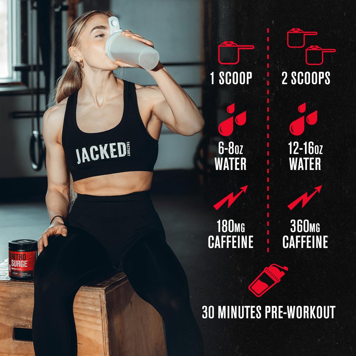 Powder being poured into a glass illustrating easy mixing and hydration.