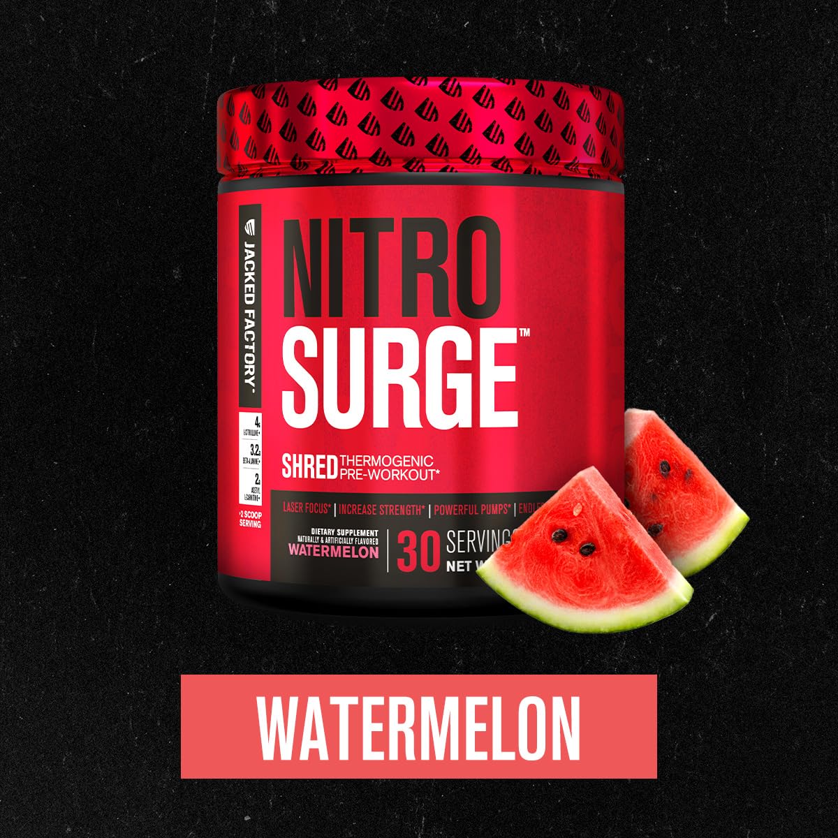 Jacked Factory Nitrosurge Shred scoop with powder ready for a high-energy session
