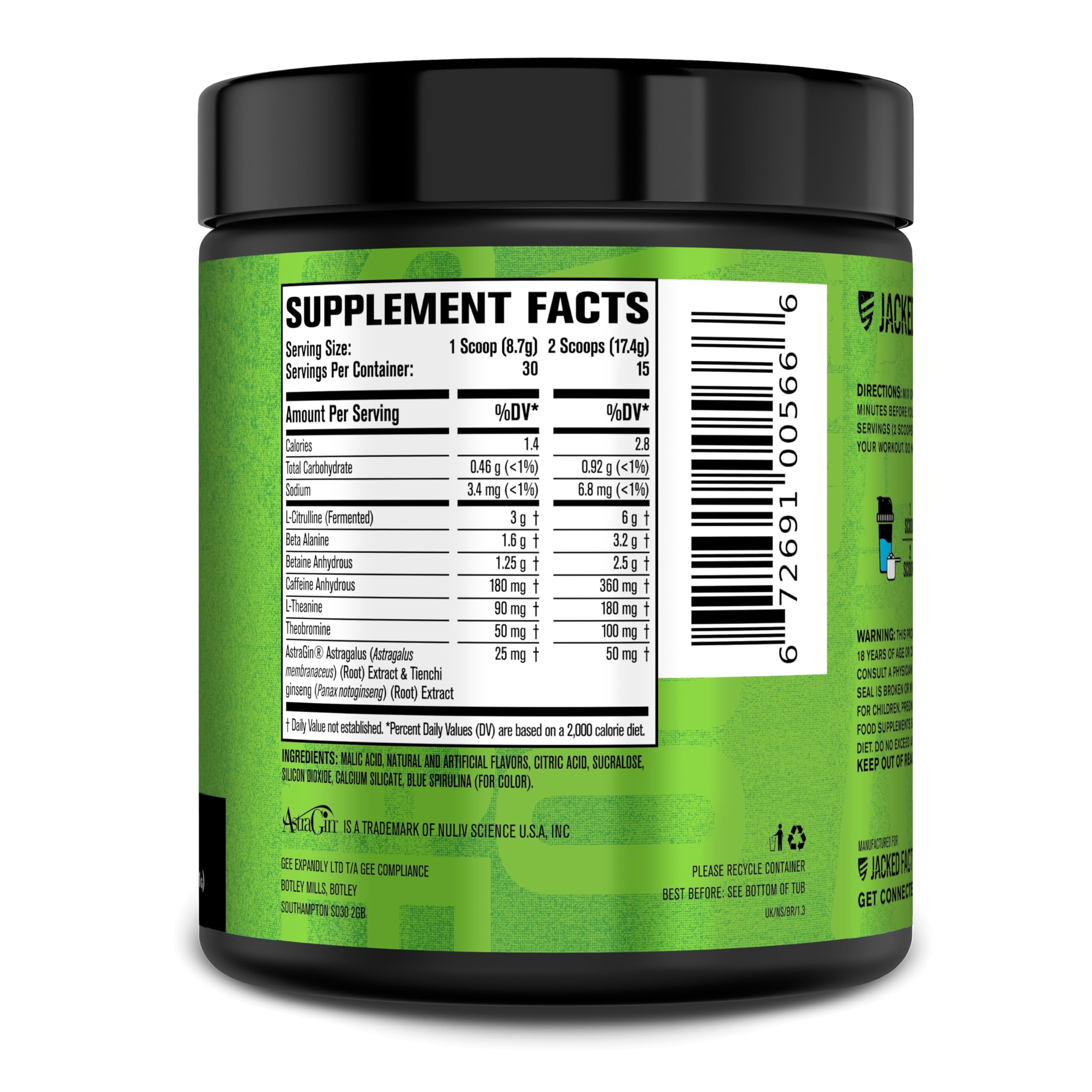 Studio shot of Nitrosurge pre-workout with measuring scoop