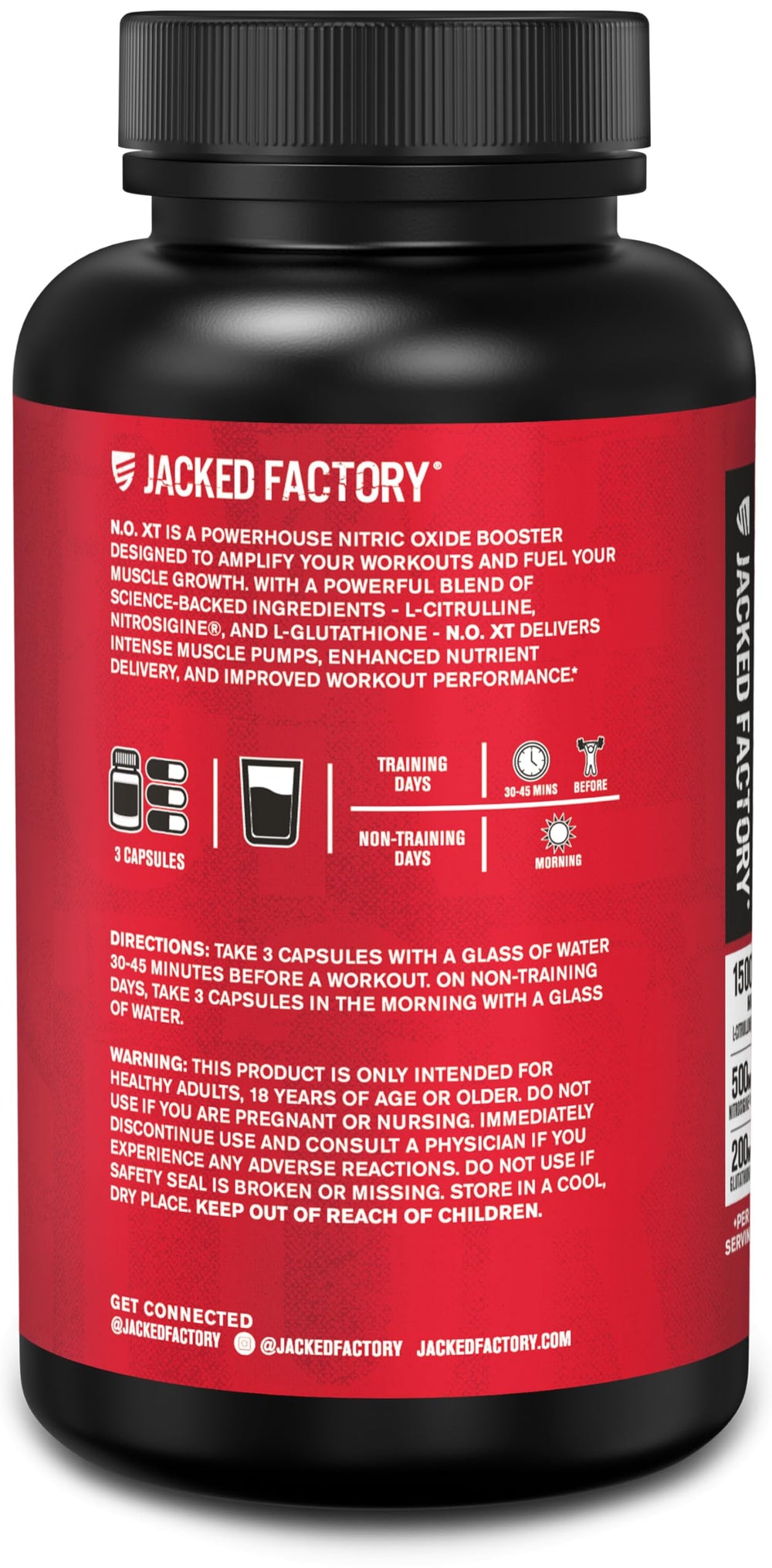 Jacked Factory N.O. XT bottle beside a fitness gear setup signals performance focus.