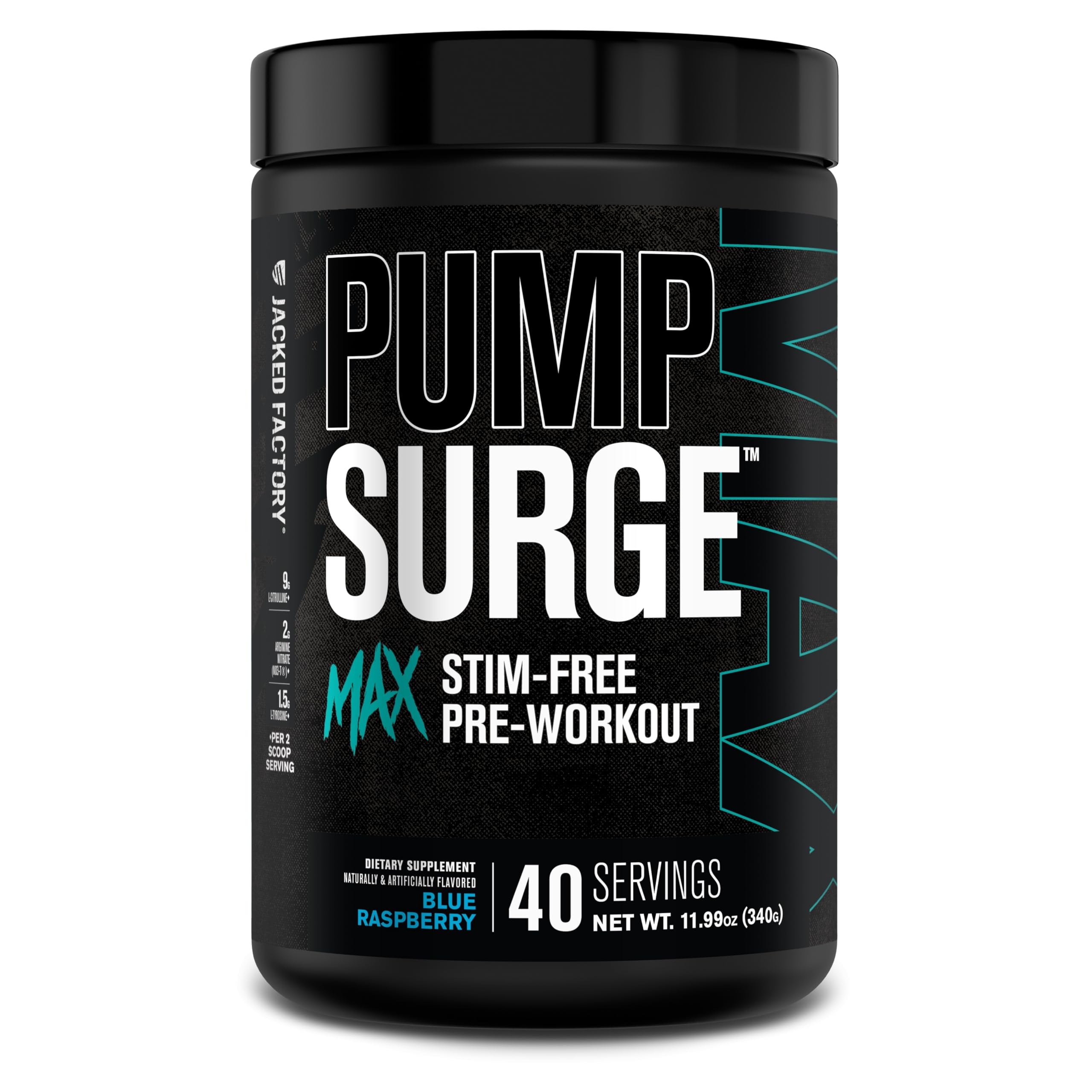Jacked Factory Pumpsurge Max bottle front view highlighting the pump enhancing formula