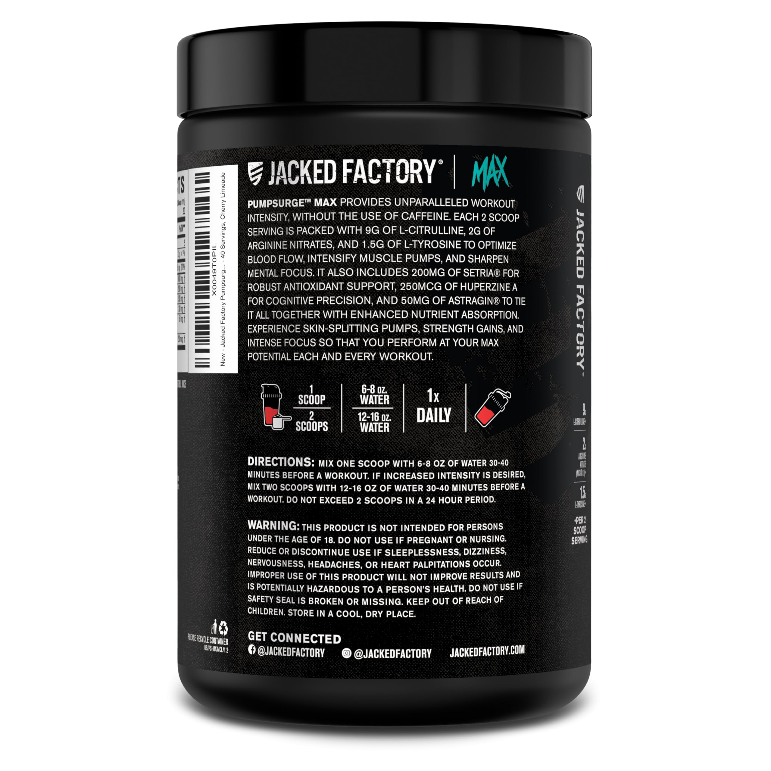 Jacked Factory Pumpsurge Max ingredients illustration features L-Tyrosine and Huperzine A