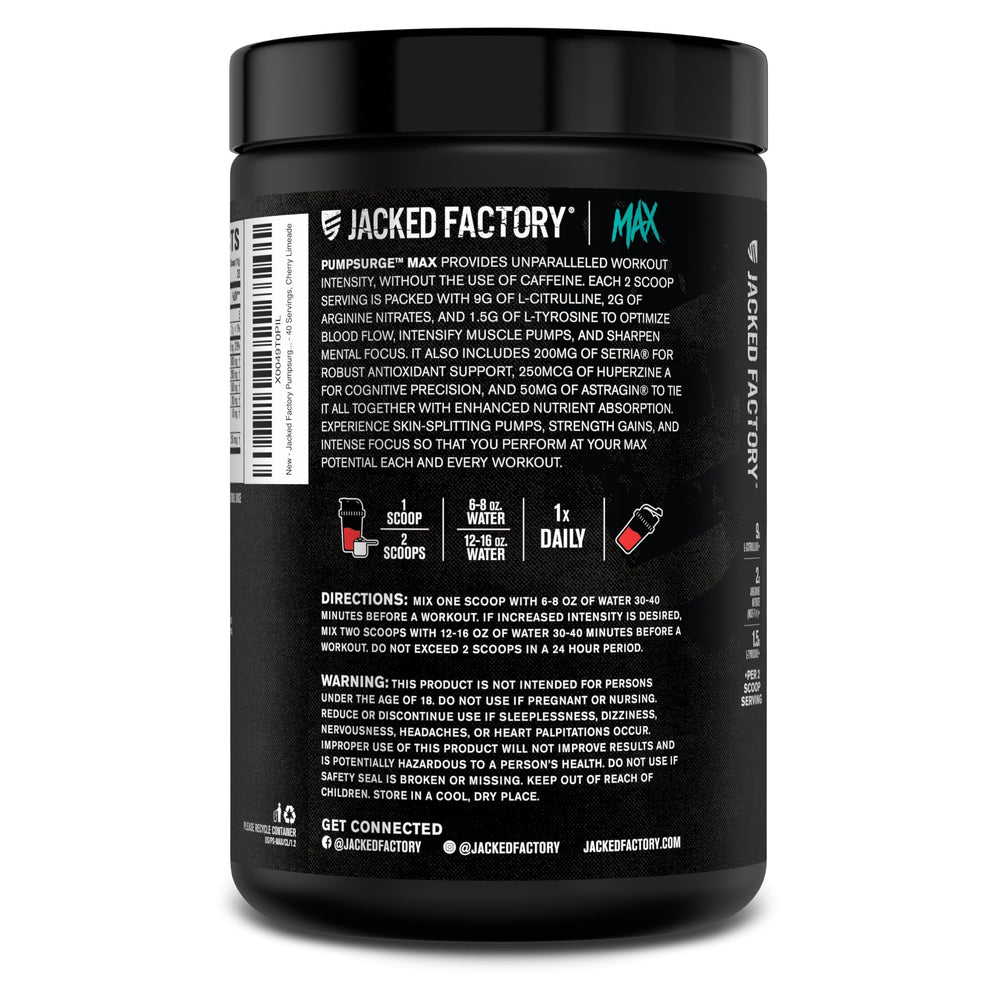 Jacked Factory Pumpsurge Max ingredients illustration features L-Tyrosine and Huperzine A