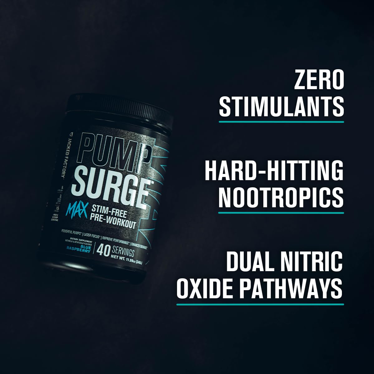 Jacked Factory Pumpsurge Max nutrition image emphasizes cGMP quality manufacturing