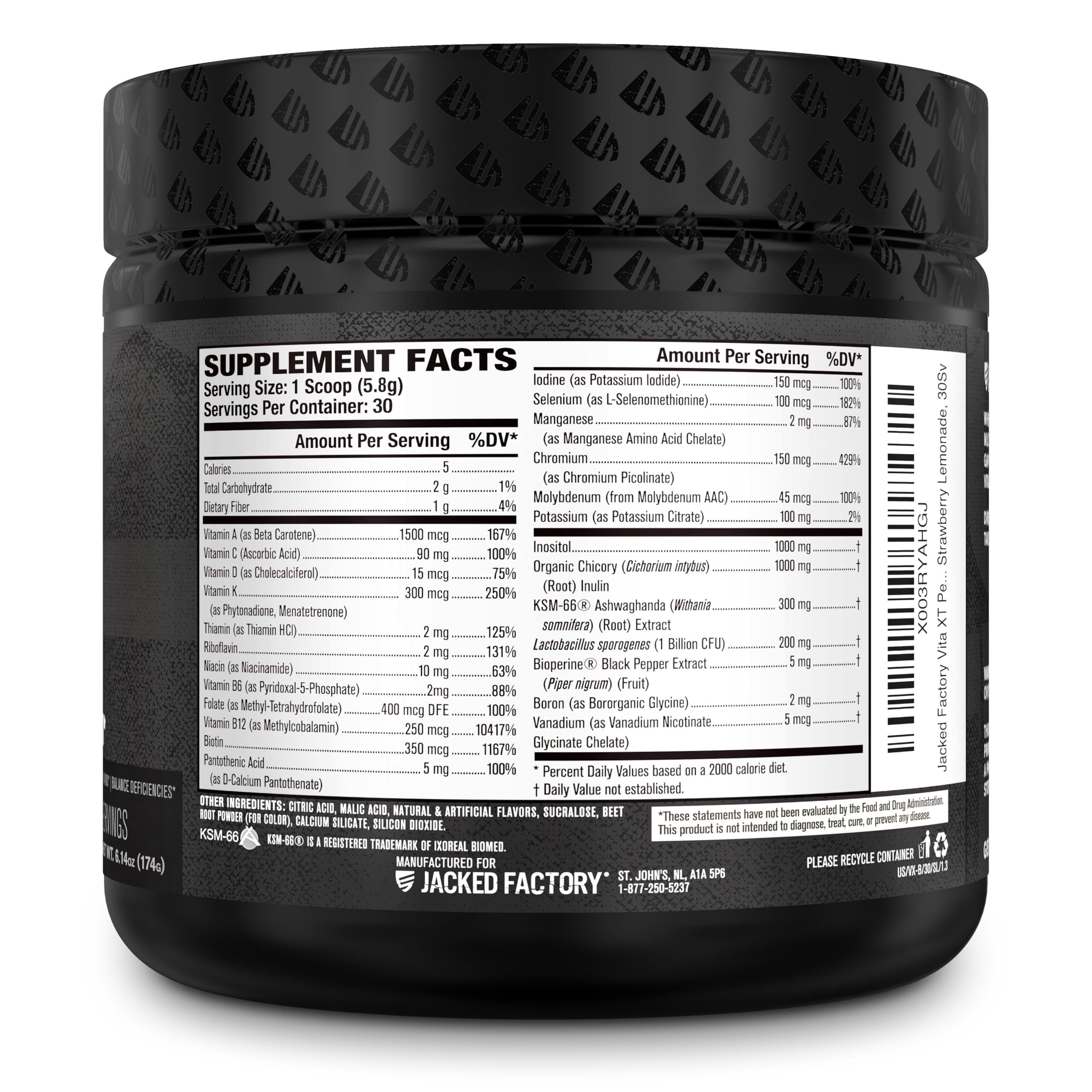 Jacked Factory Vita XT berry flavor powder mix in a glass