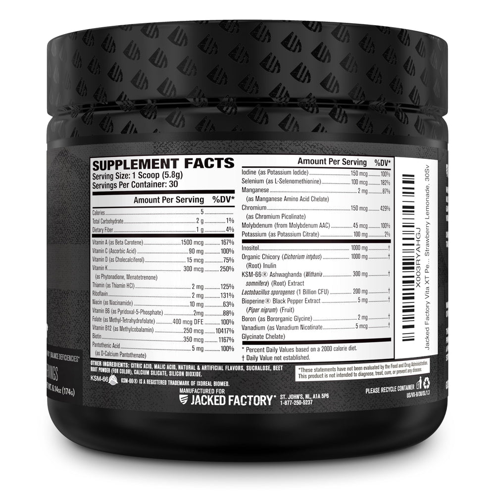 Jacked Factory Vita XT berry flavor powder mix in a glass