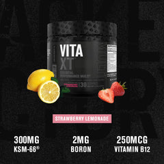 Jacked Factory Vita XT Strawberry Lemonade flavor with scoop visible for daily use