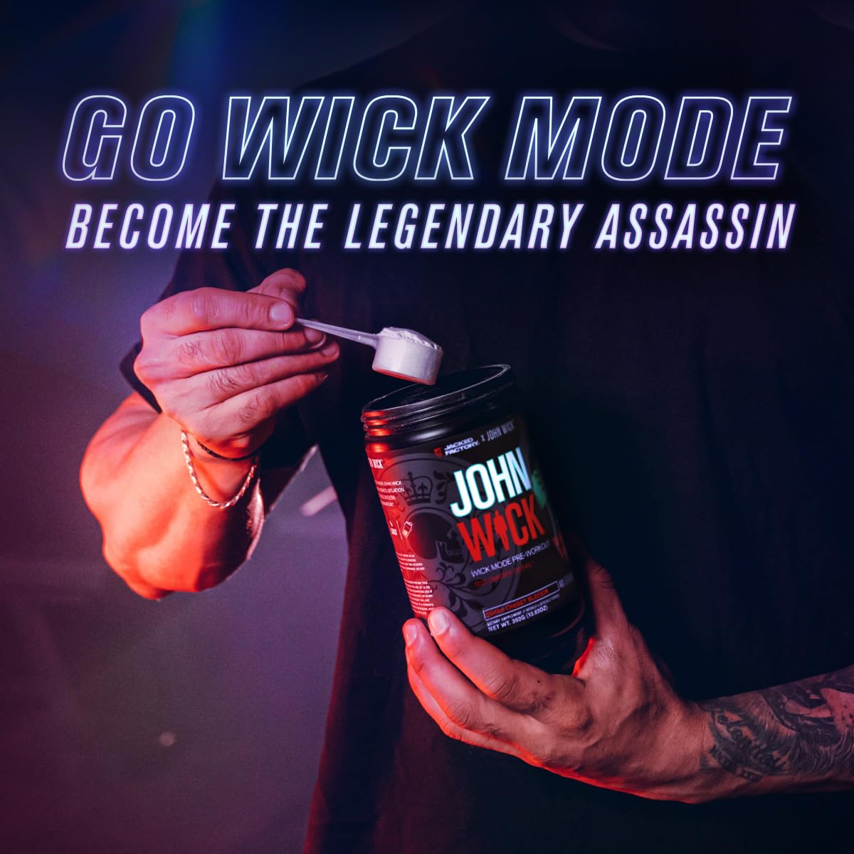 Jacked Factory Wick Mode bottle pour action captured during shake and mix.
