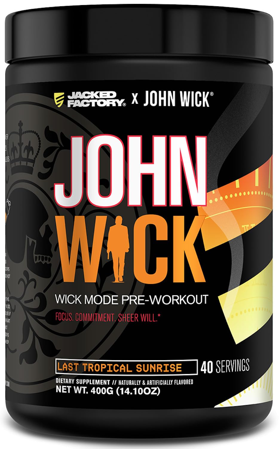 Jacked Factory Wick Mode pre-workout tub front view emphasizing energizing formula for intense workouts