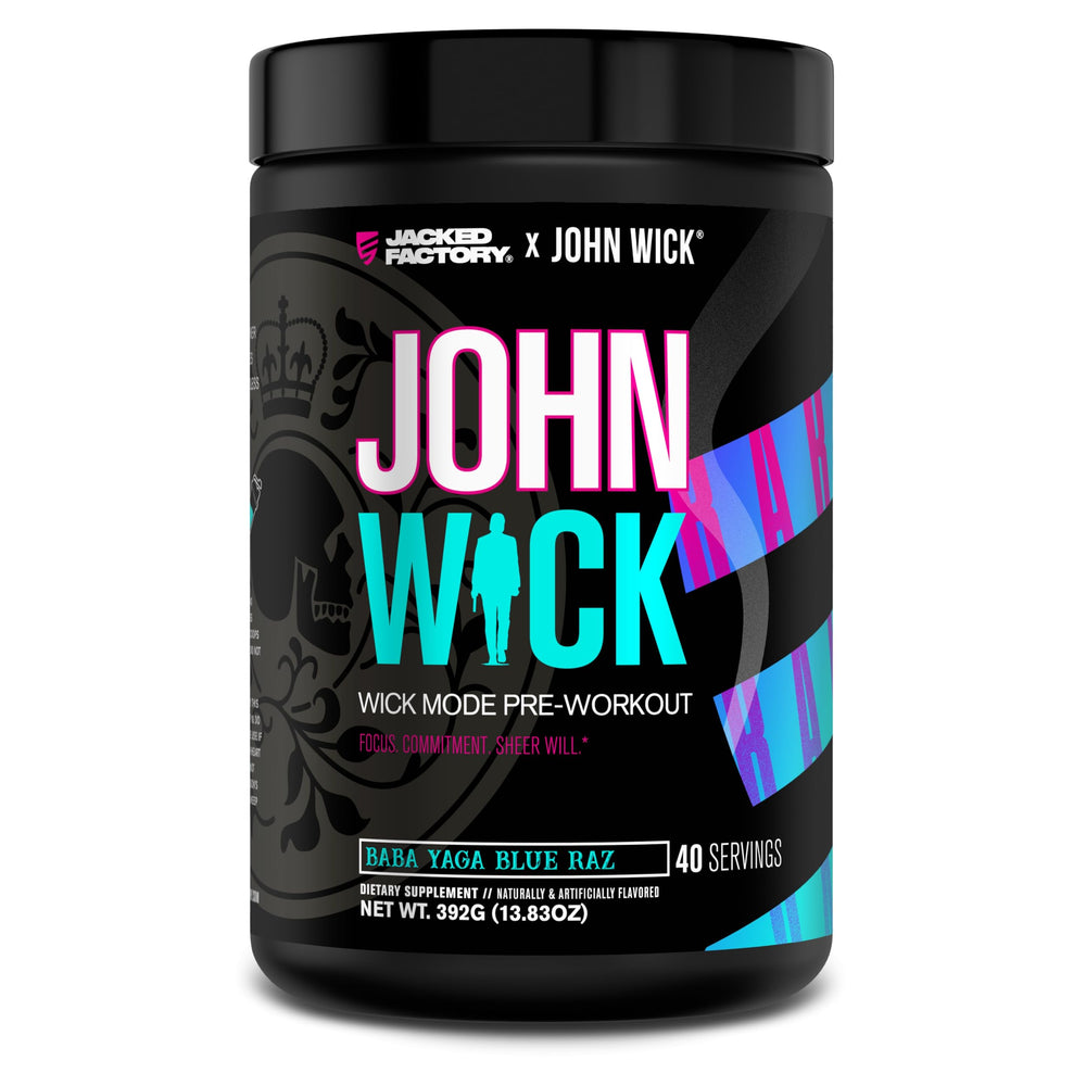 Jacked Factory Wick Mode tub front label shows bold branding for enhanced workout energy.