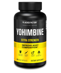 Jacked Factory Yohimbine Extra Strength bottle front showing potency and size.