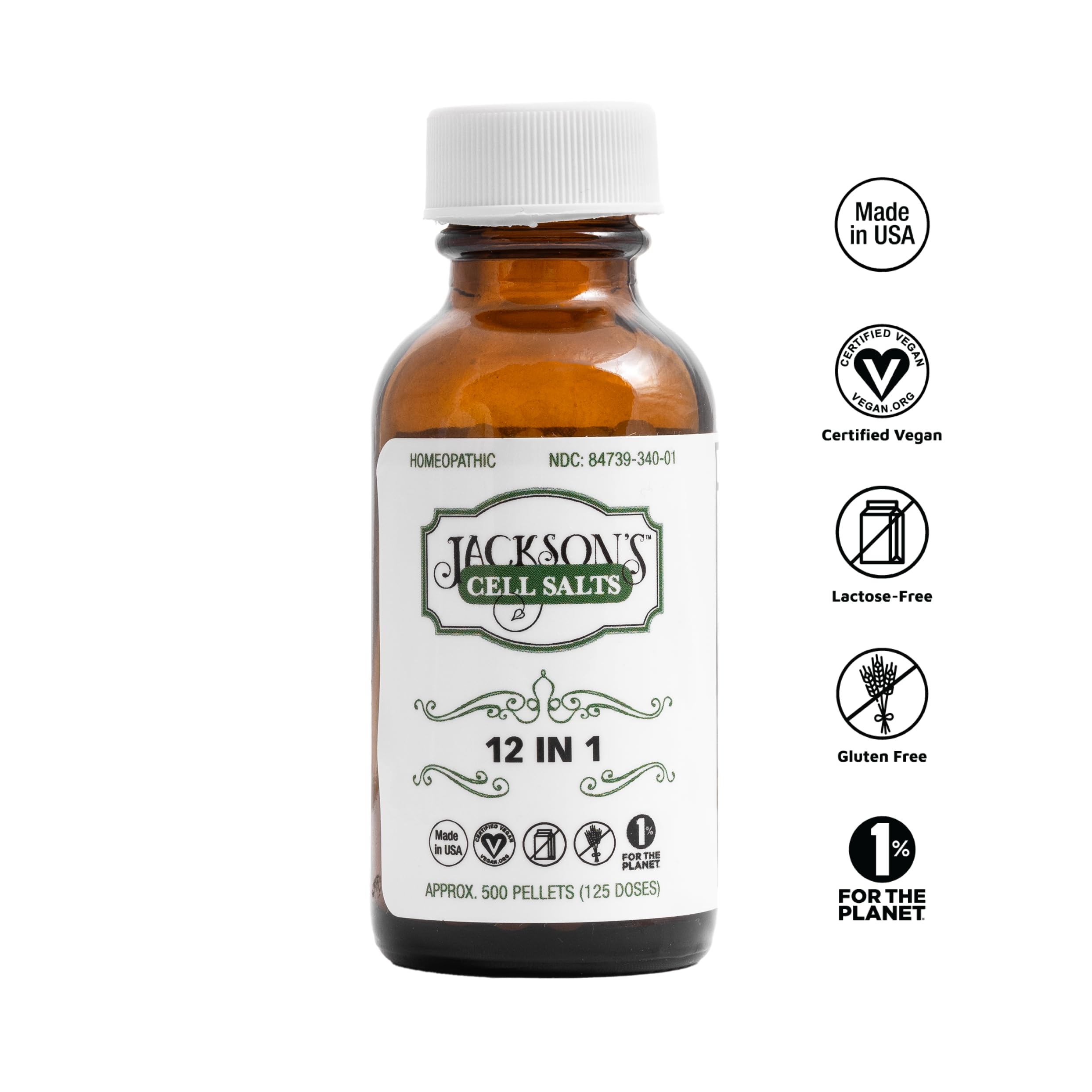 Jackson’s 12-in-1 Cell Salt bottle label close-up showing vegan and USA-made marks.