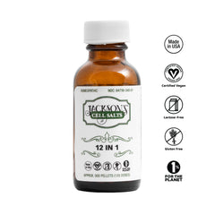 Jackson’s 12-in-1 Cell Salt bottle label close-up showing vegan and USA-made marks.