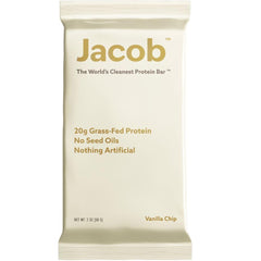 Jacob Vanilla Protein Bar pack front shows a clean, natural snack option.