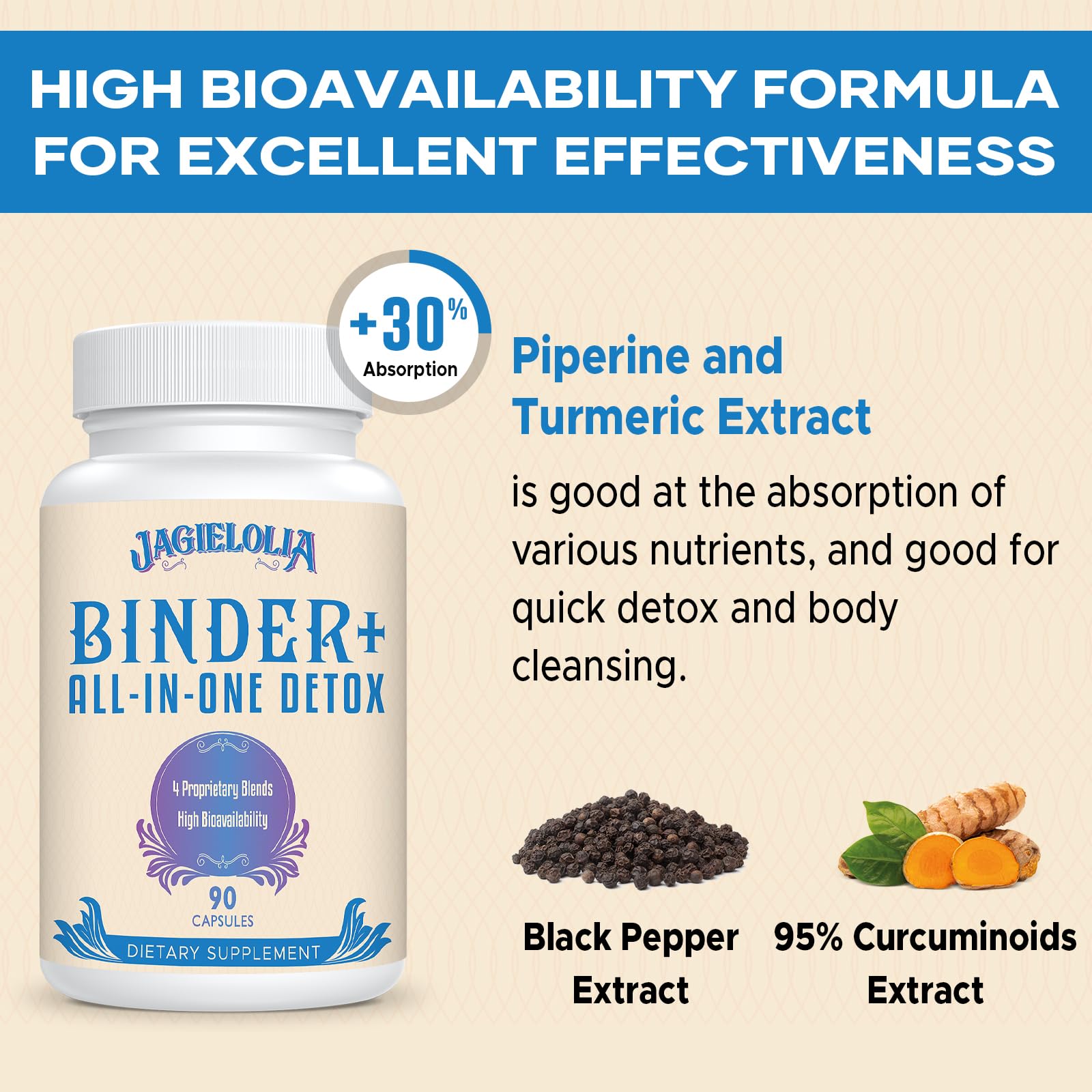 Jagielolia Detox bottle label close-up features Milk Thistle and Dandelion Root ingredients for antioxidant support.