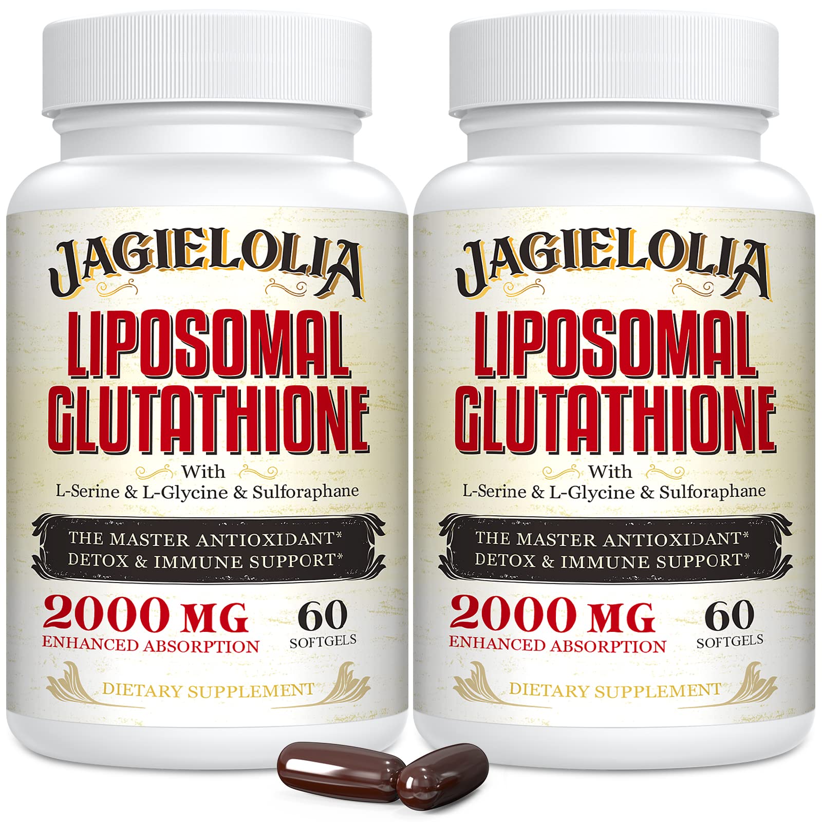 Jagielolia Liposomal Glutathione 2000mg bottle front highlighting antioxidant support