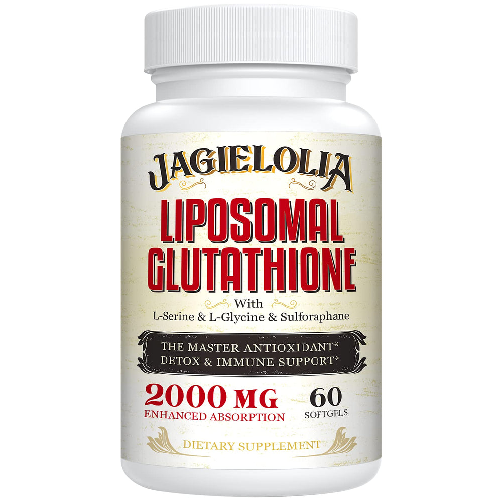 Jagielolia Liposomal Glutathione 2000mg bottle shows enhanced absorption for daily antioxidant support