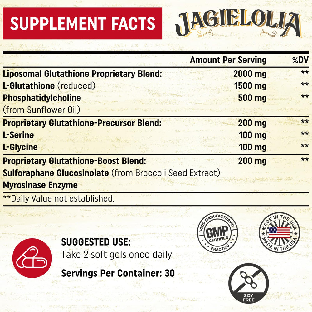 Jagielolia Liposomal Glutathione 2000mg ingredients blend with L-Serine and L-Glycine