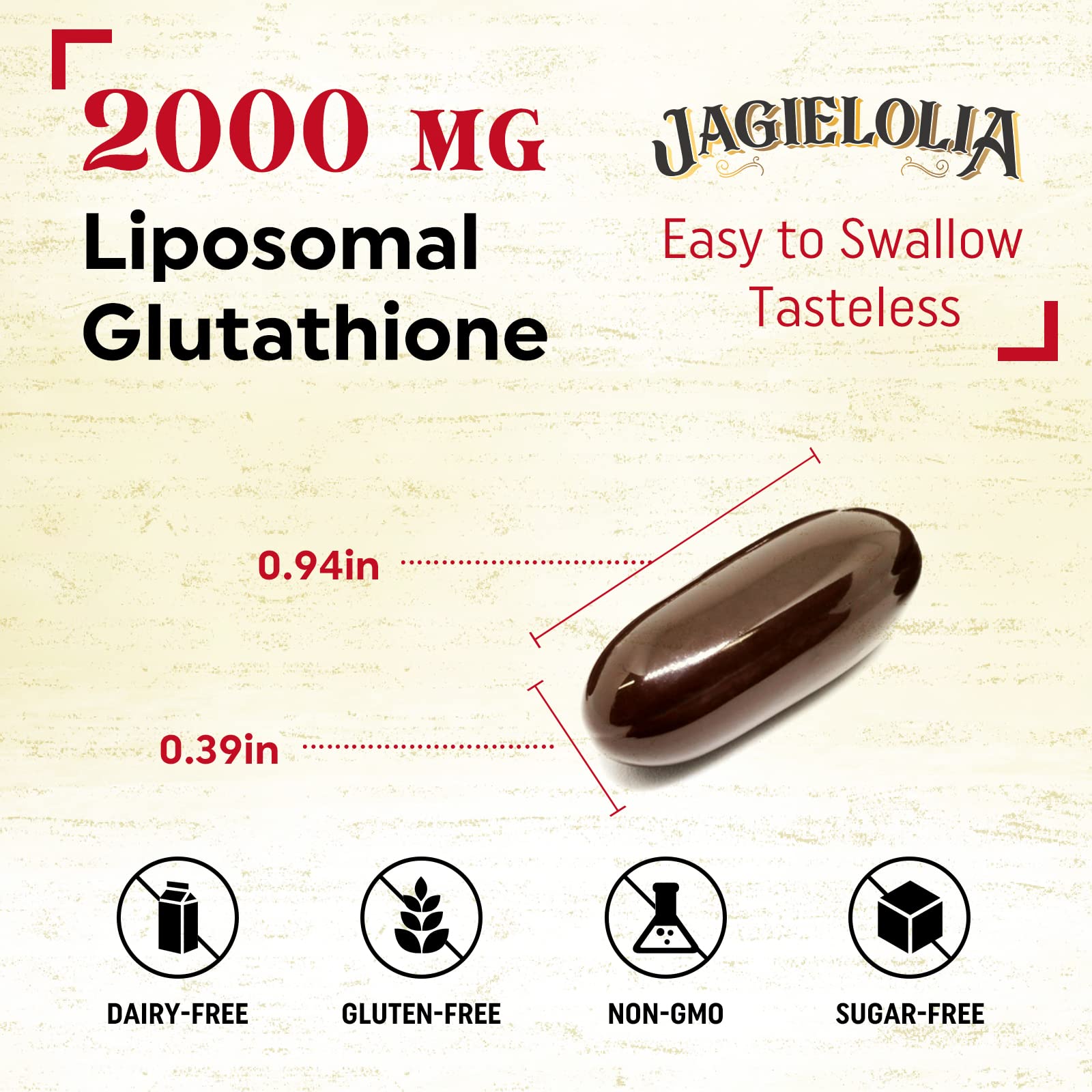 Jagielolia Liposomal Glutathione 2000mg nutrition facts panel for transparency