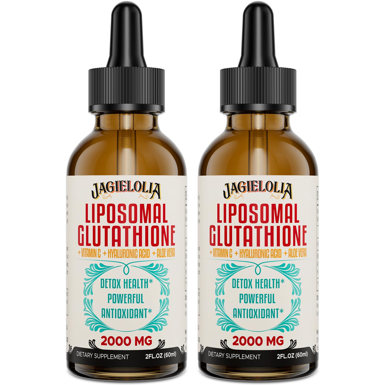 Jagielolia Liposomal Glutathione bottle pouring for daily antioxidant support.