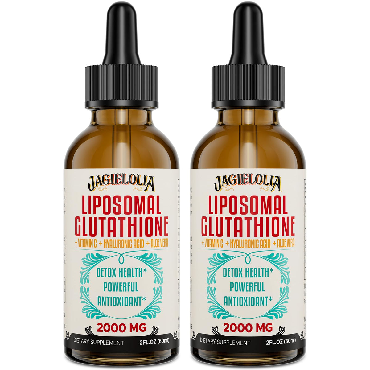 Jagielolia Liposomal Glutathione bottle pouring for daily antioxidant support.
