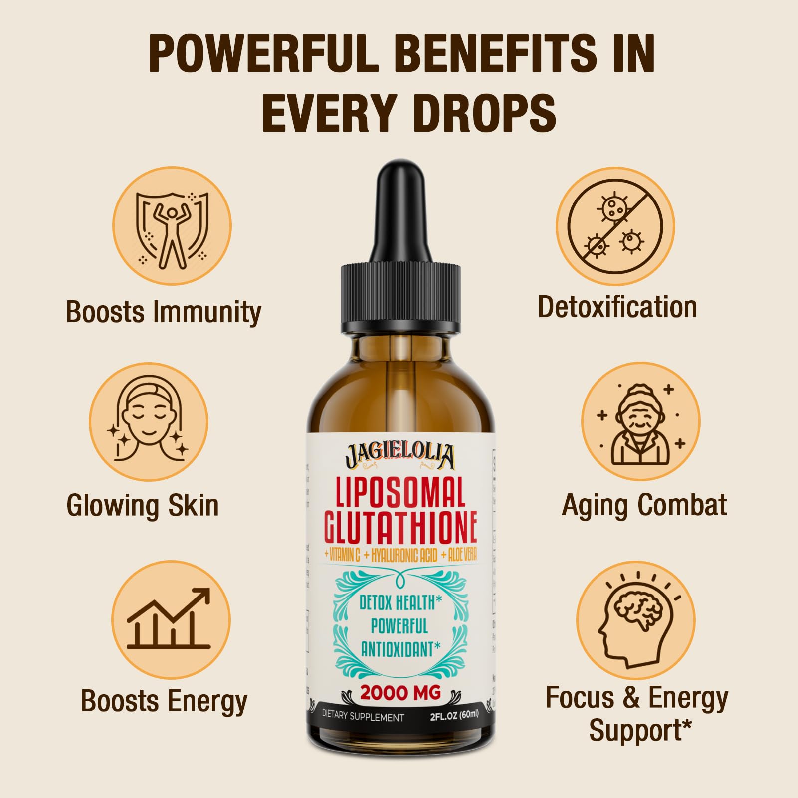 Jagielolia Glutathione liquid on nightstand supports radiant complexion.