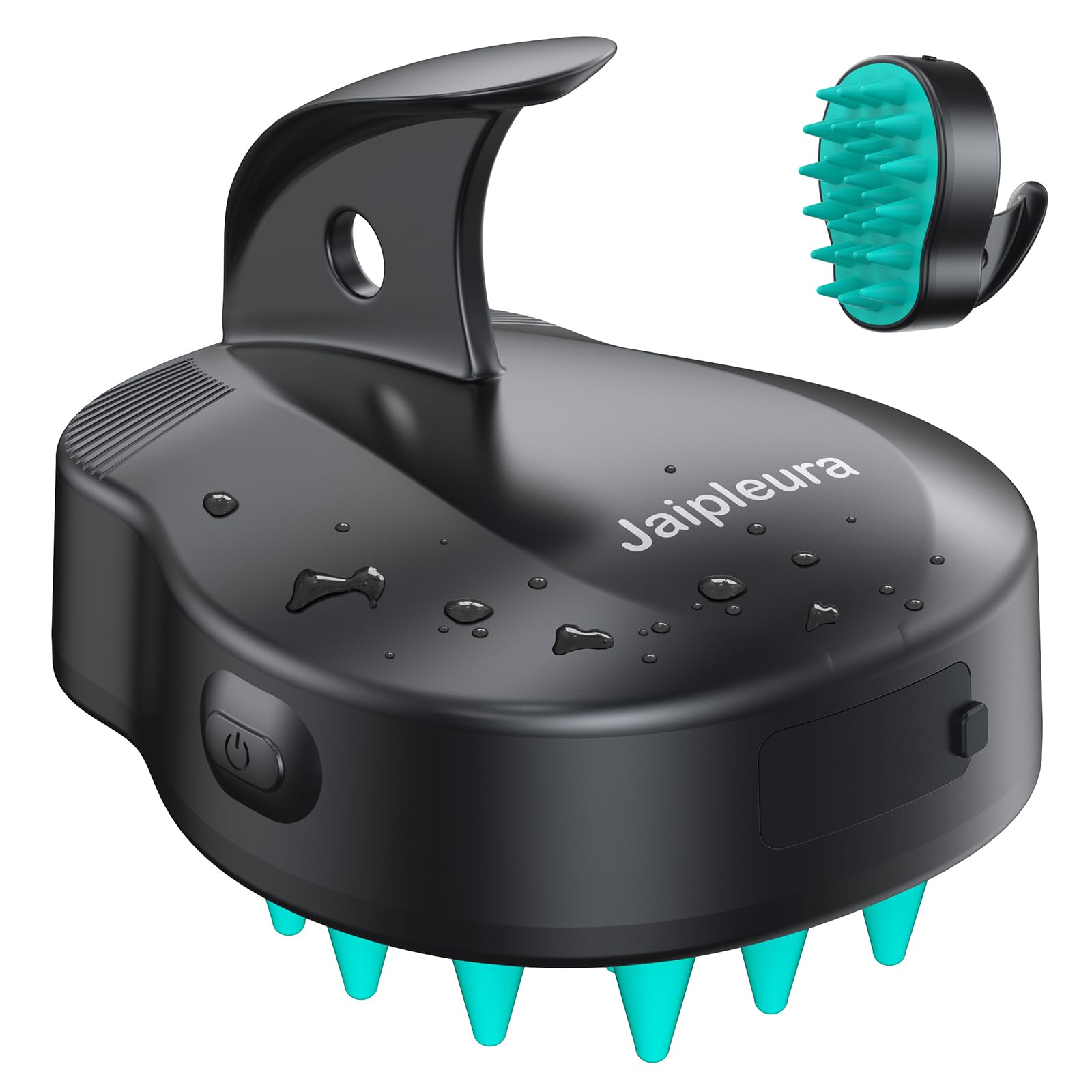 Jaipleura electric scalp brush with soft silicone bristles for gentle cleansing.