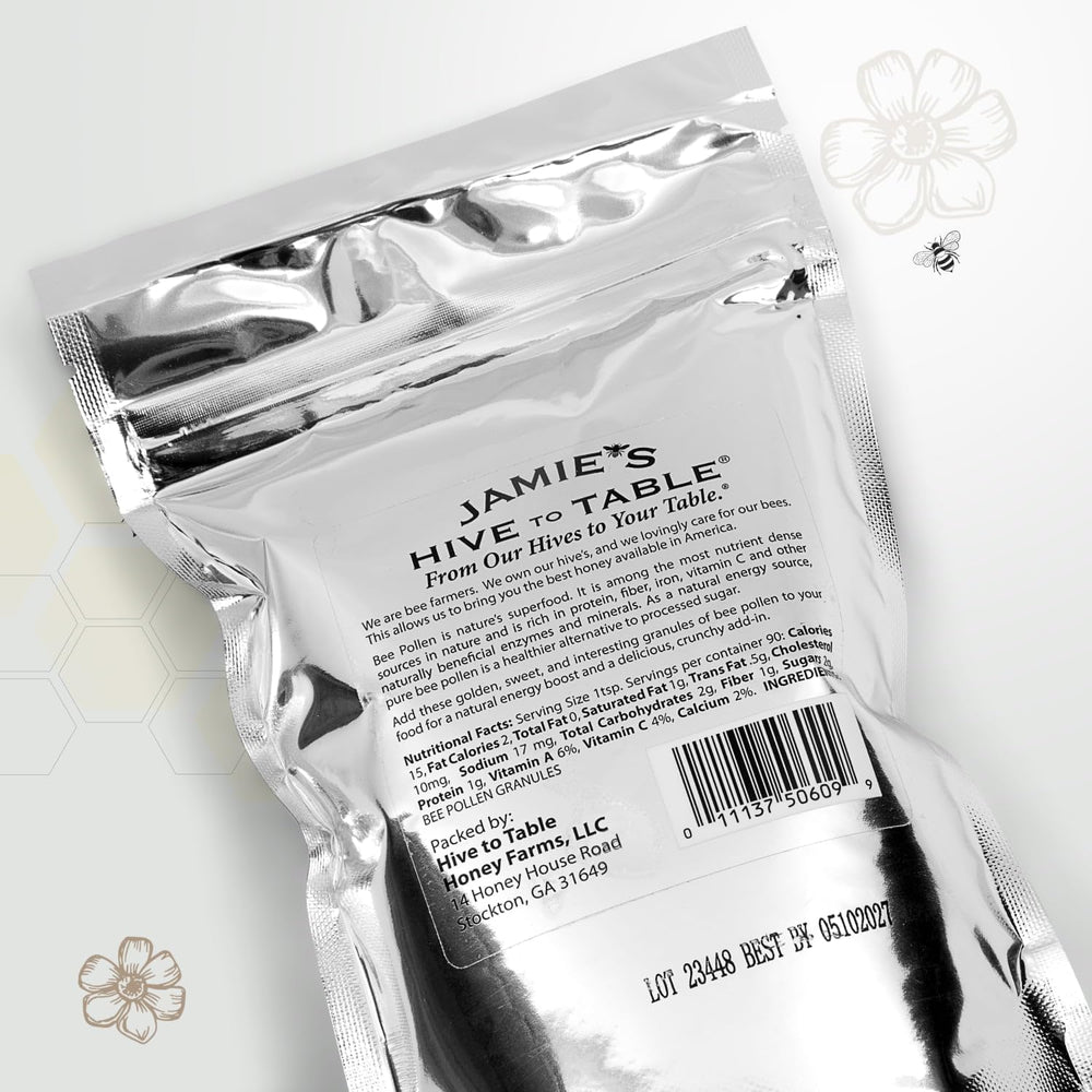 Jamie’s Hive to Table pollen granules harvested from flowers add natural flavor to smoothies.