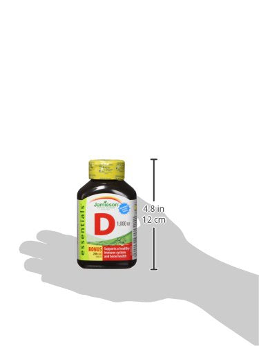 Jamieson D3 240-tab bottle highlights daily immune and bone health benefits