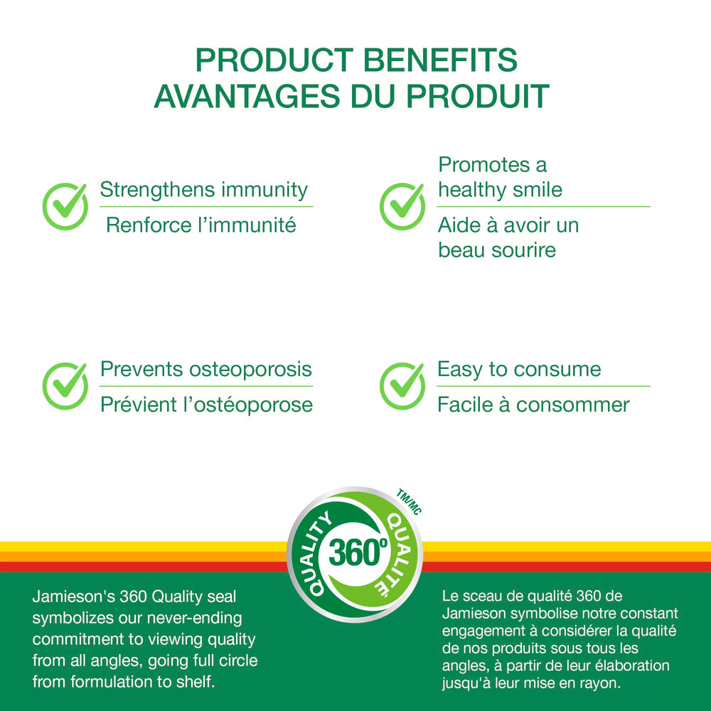 Jamieson D3 bottle label shows easy-to-read vitamin D details