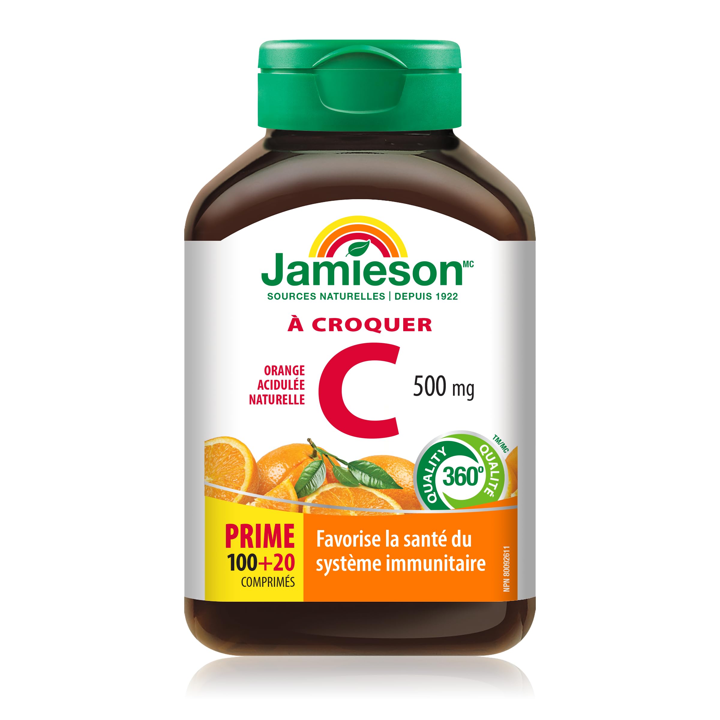 Close-up of Jamieson Vitamin C Orange chewable tablets with tasty flavor