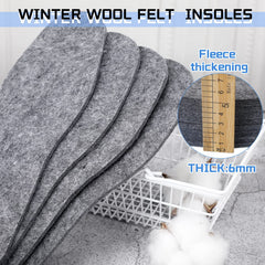 Janmercy insoles placed in snow boots illustrating all-day warmth and fit
