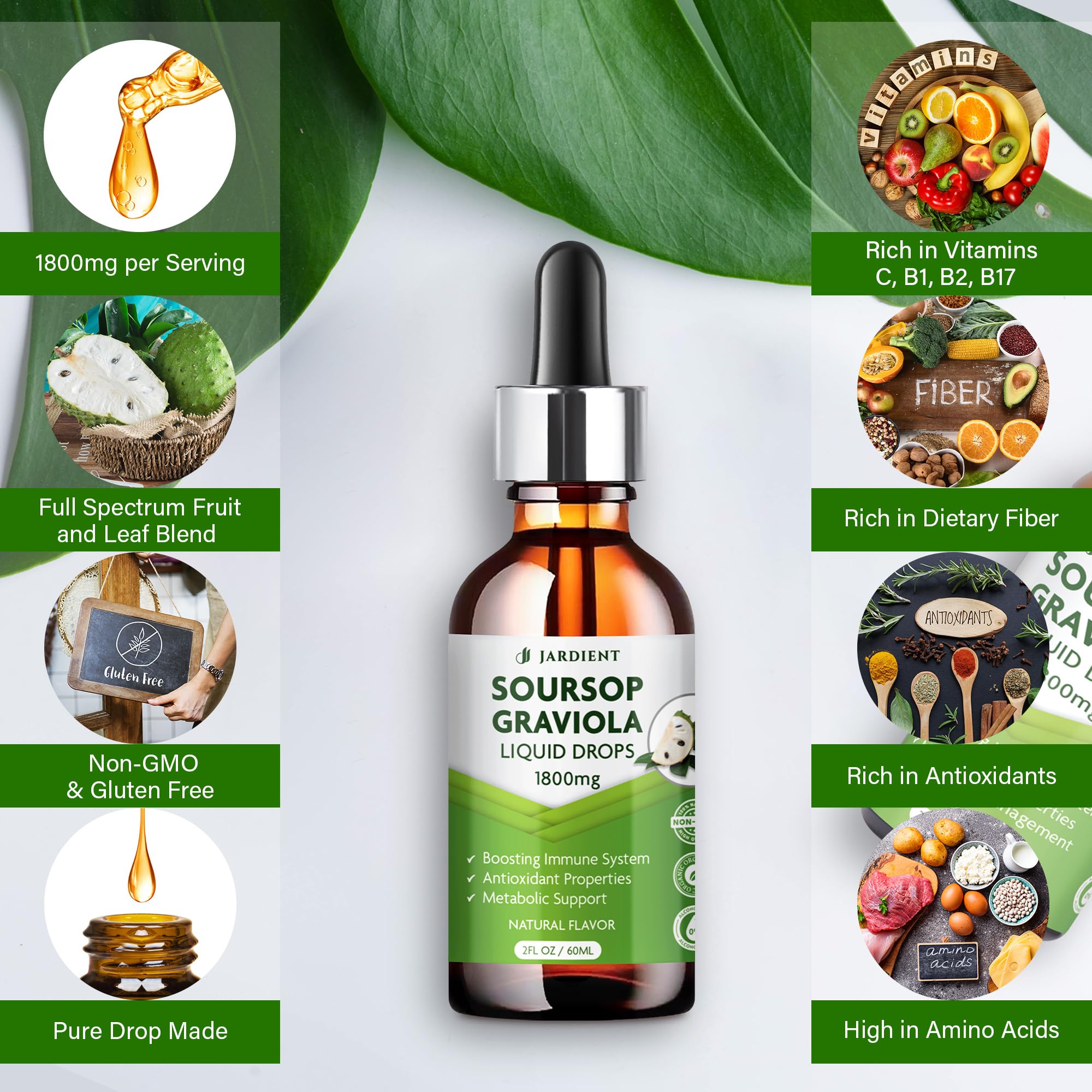 Jardient Soursop Bitters label highlights organic, non-GMO ingredients.