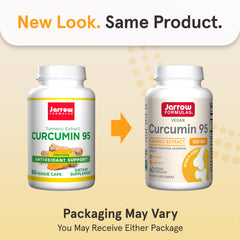 Close-up of Jarrow Formulas Curcumin 95 capsules showing veggie capsule form for easy daily use