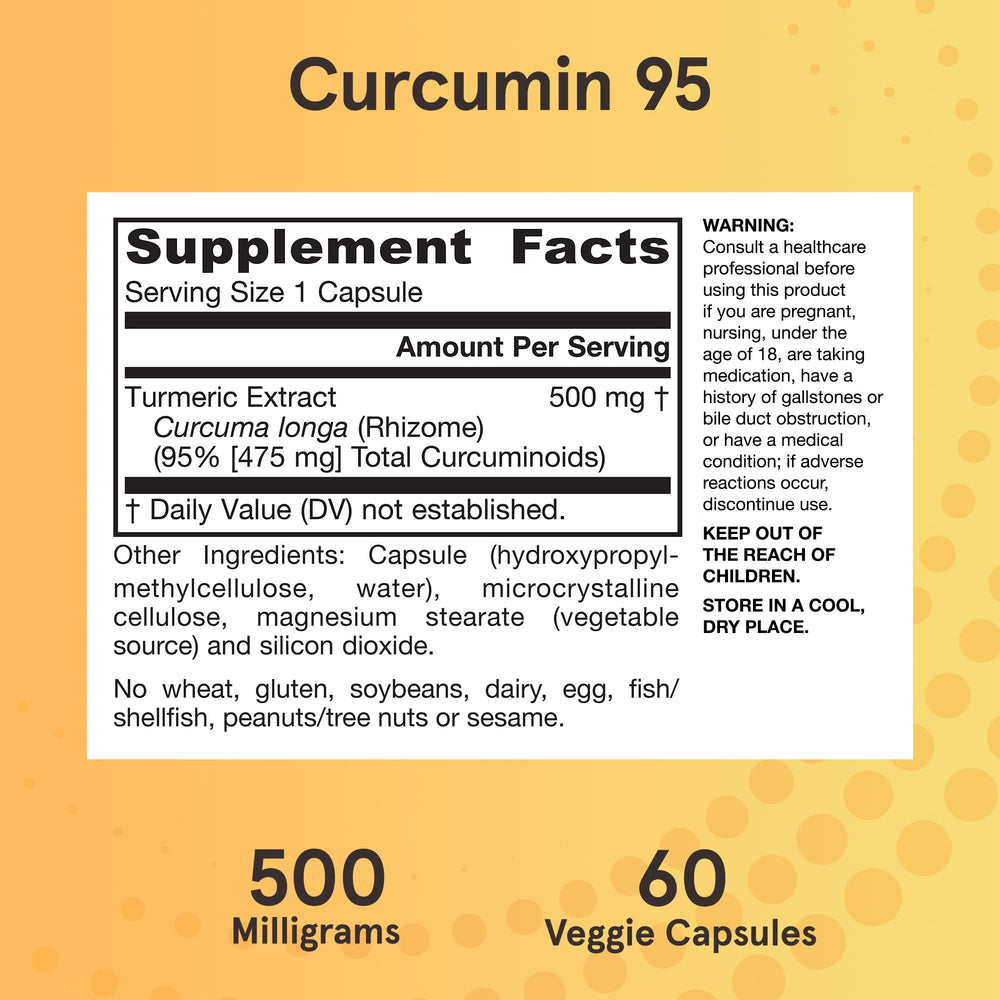 Turmeric root image behind Jarrow Formulas Curcumin 95, illustrating natural origin of the extract