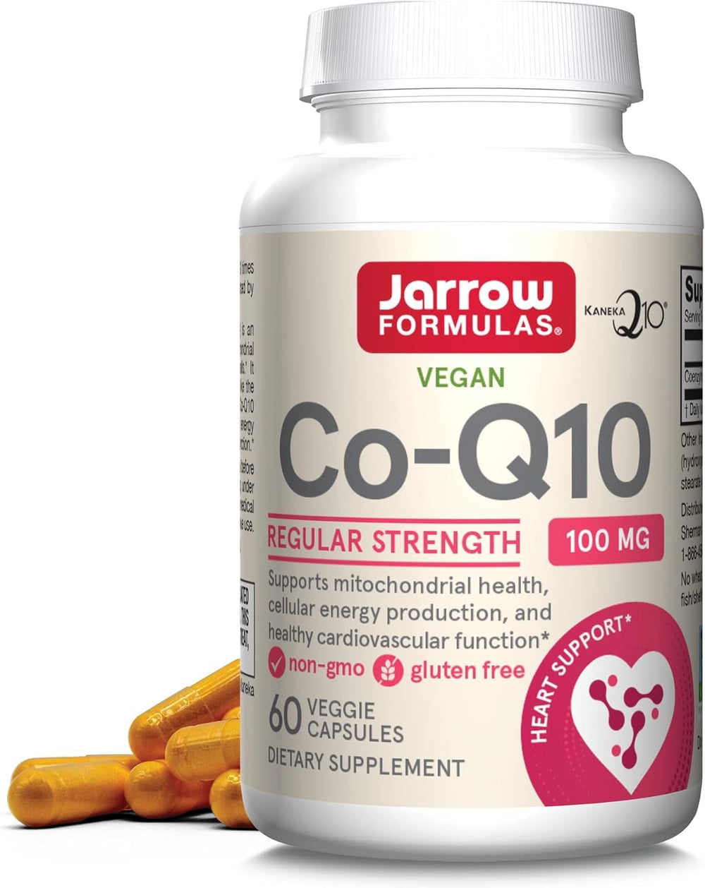 Jarrow Formulas Co-Q10 100 mg bottle highlighting mitochondrial support.