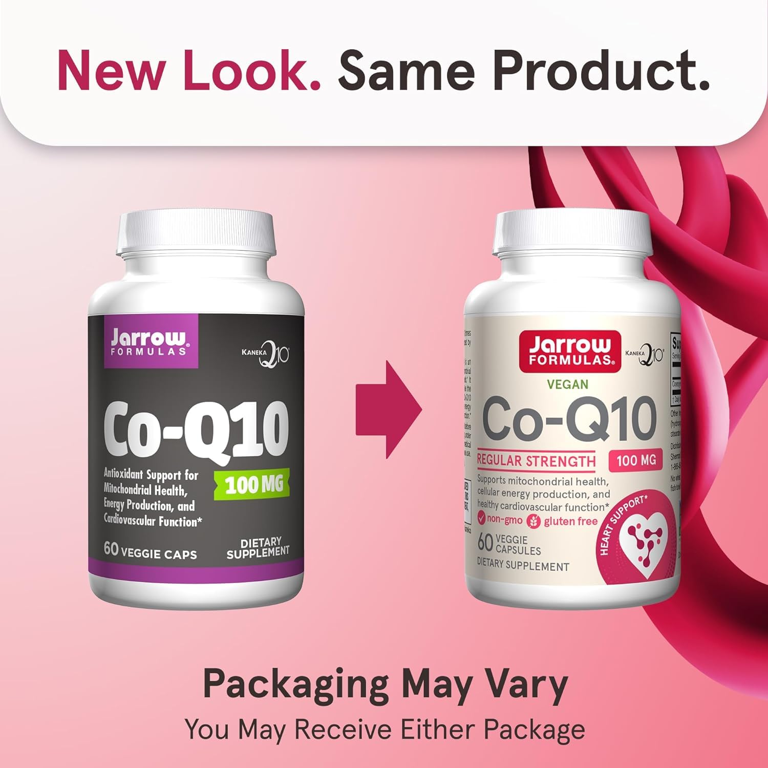 Close-up of Jarrow Formulas Co-Q10 veggie capsules for convenient daily use.
