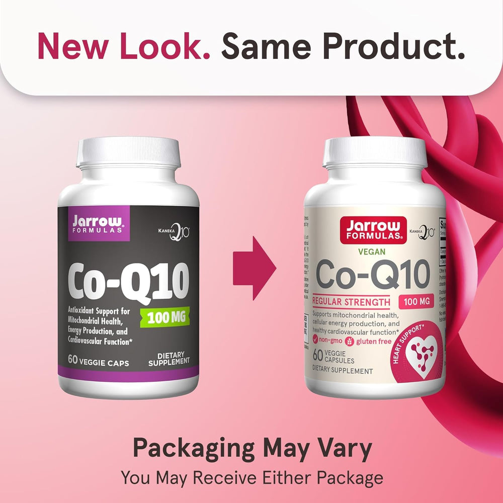 Close-up of Jarrow Formulas Co-Q10 veggie capsules for convenient daily use.