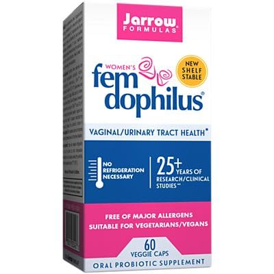 Jarrow Formulas Fem-Dophilus bottle label showing probiotic blend for urinary tract support