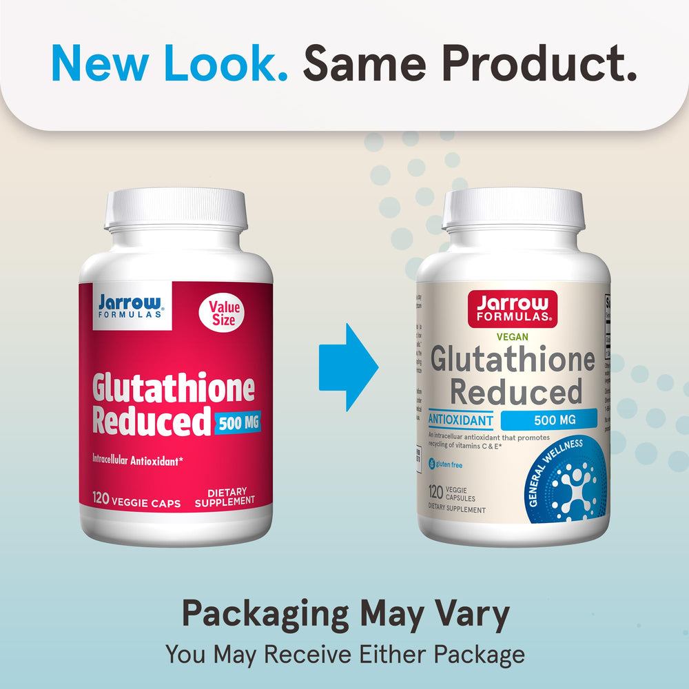 Jarrow Formulas Glutathione Reduced capsules closeup highlighting 500 mg dosage